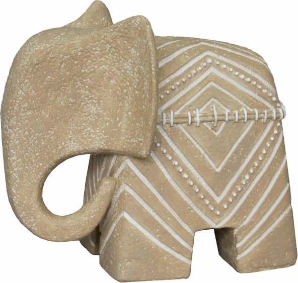 Dekor elefant TRUNKY A, polirezine, bezhë-bardhë, 16.8x9.7x14.5cm