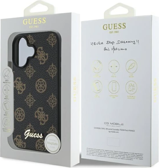 Mbështjellës Guess Peony Script MagSafe për iPhone 16, 6.1", i zi