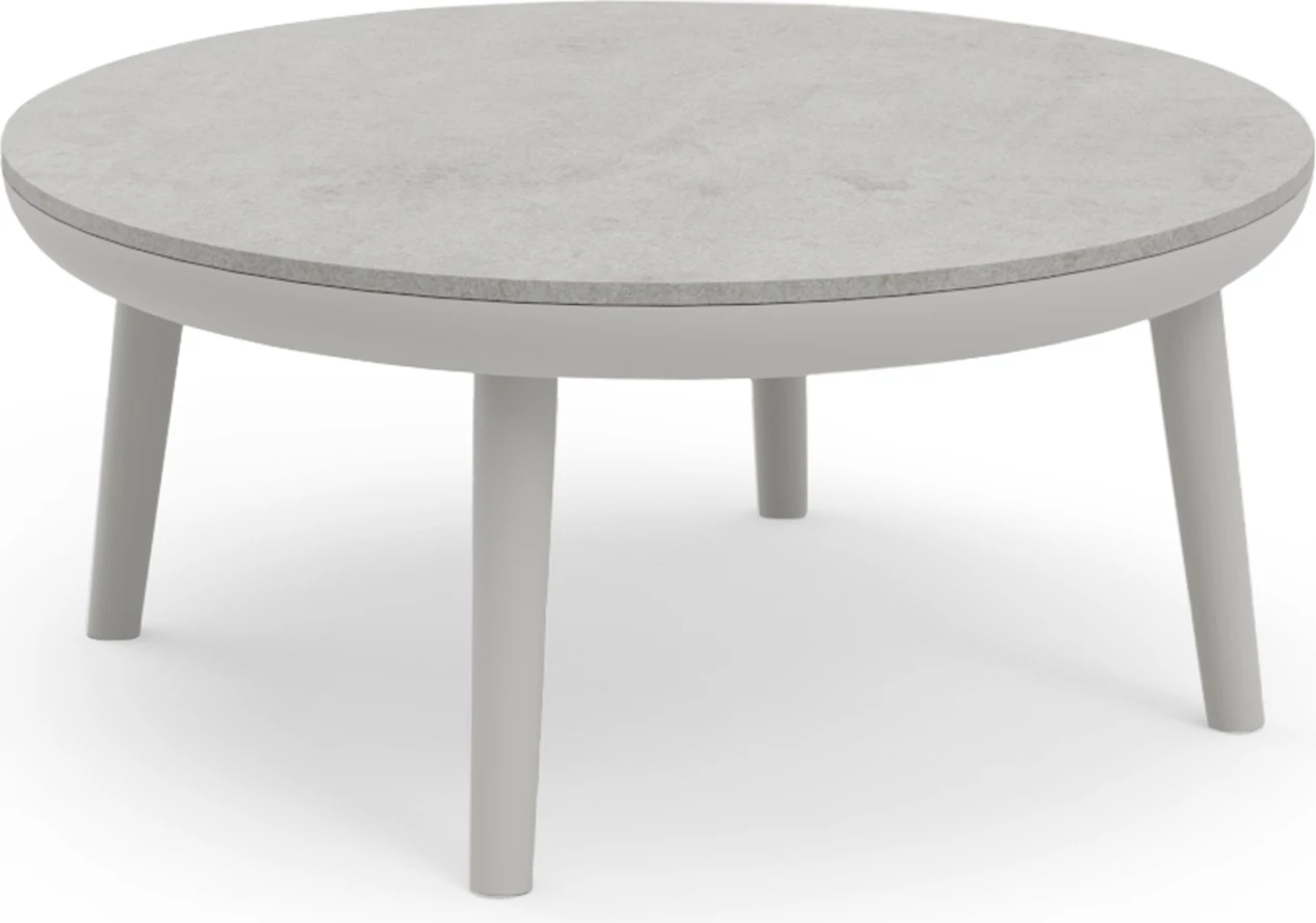 Tavolinë e ulët për kafe, rrethore, ZODIAC, alumin ngjyrë krem e bardhë, xham gri 3D, CD6214.02, 60x28cm