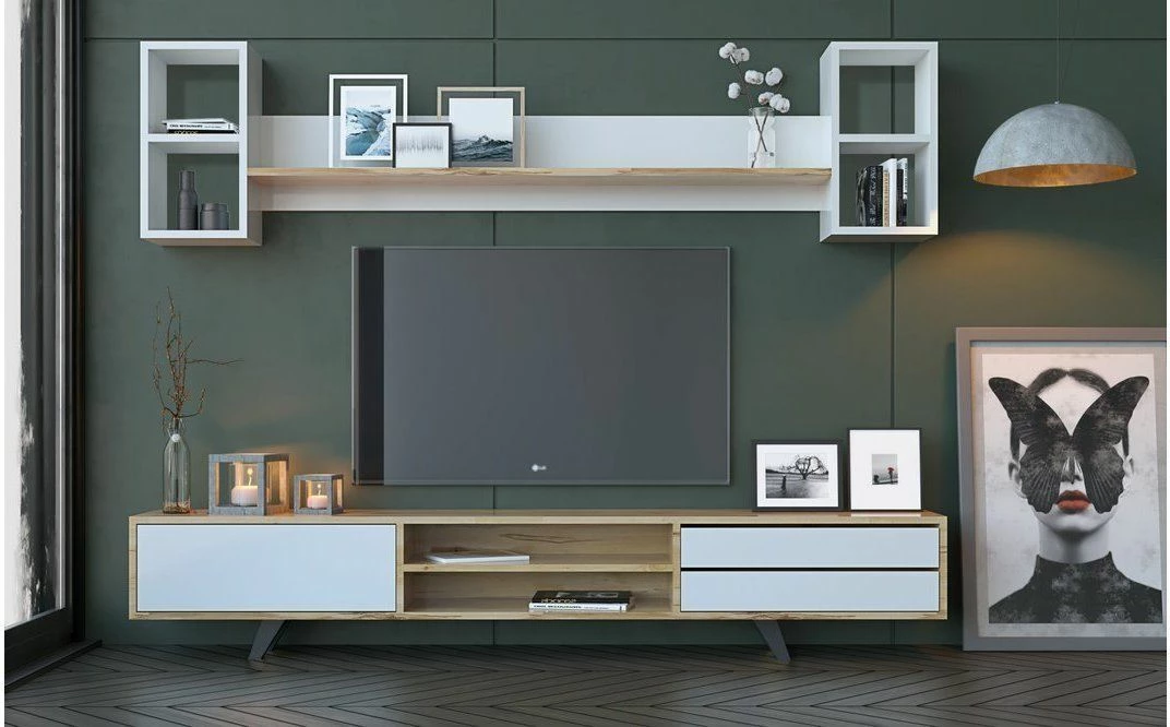 Komodë TV Skye Decor, e bardhë dhe lis, RB-072