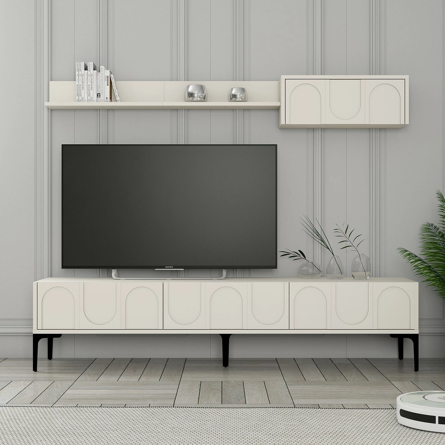 Njësi TV Skye Decor, Lyon 2, krem dhe e zezë