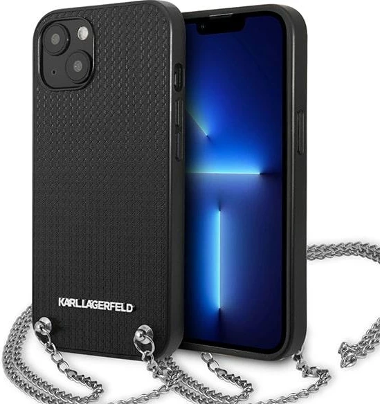 Mbështjellës Karl Lagerfeld KLHCP13SPMK për iPhone 13 mini 5.4\", hardcase, eco lëkurë me teksturë, me zinxhir, i zi