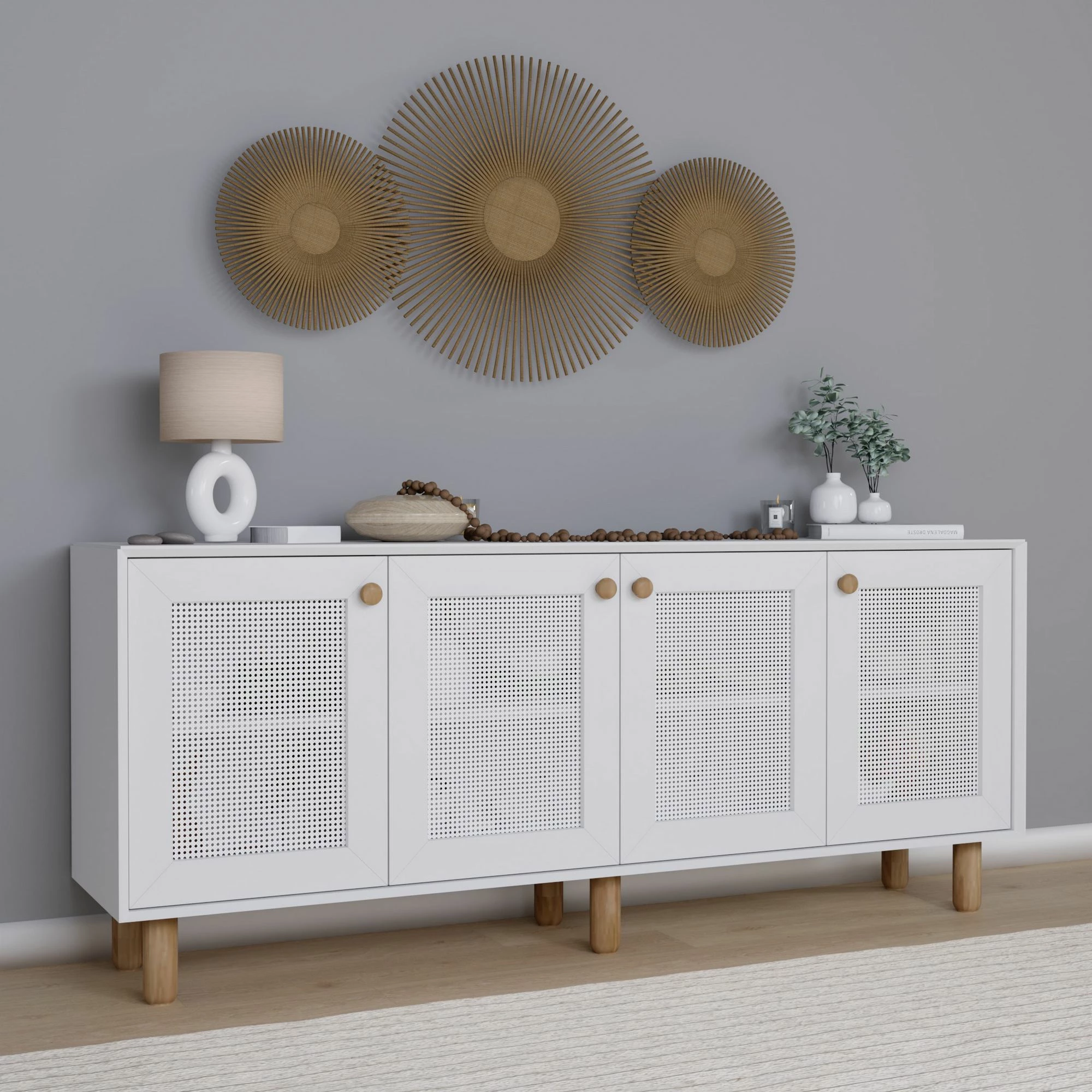 Konsol bohemian, ngjyrë e bardhë, Skye Decor, 180x75x40cm
