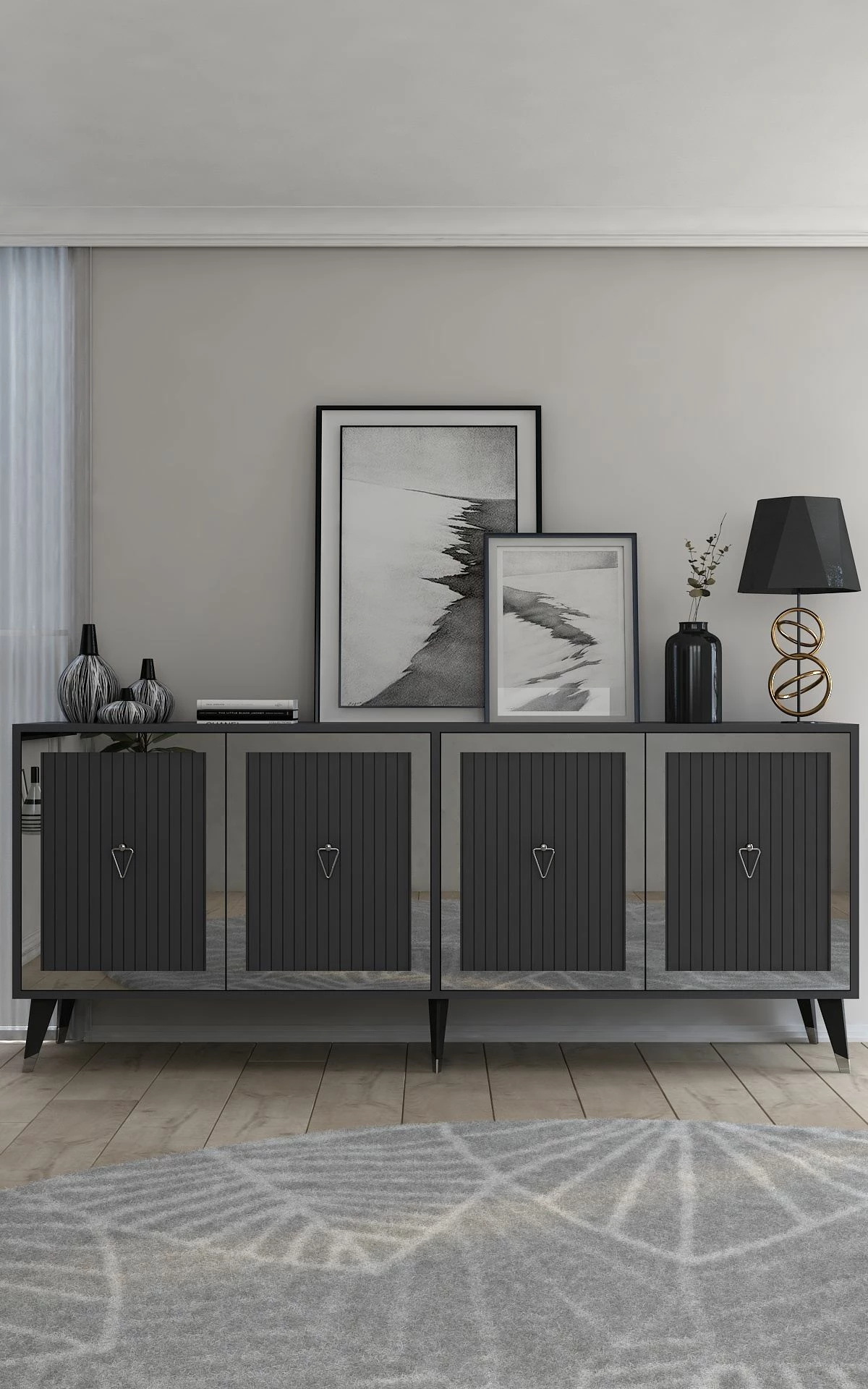 Konsol Skye Decor, ngjyrë antracit, argjend