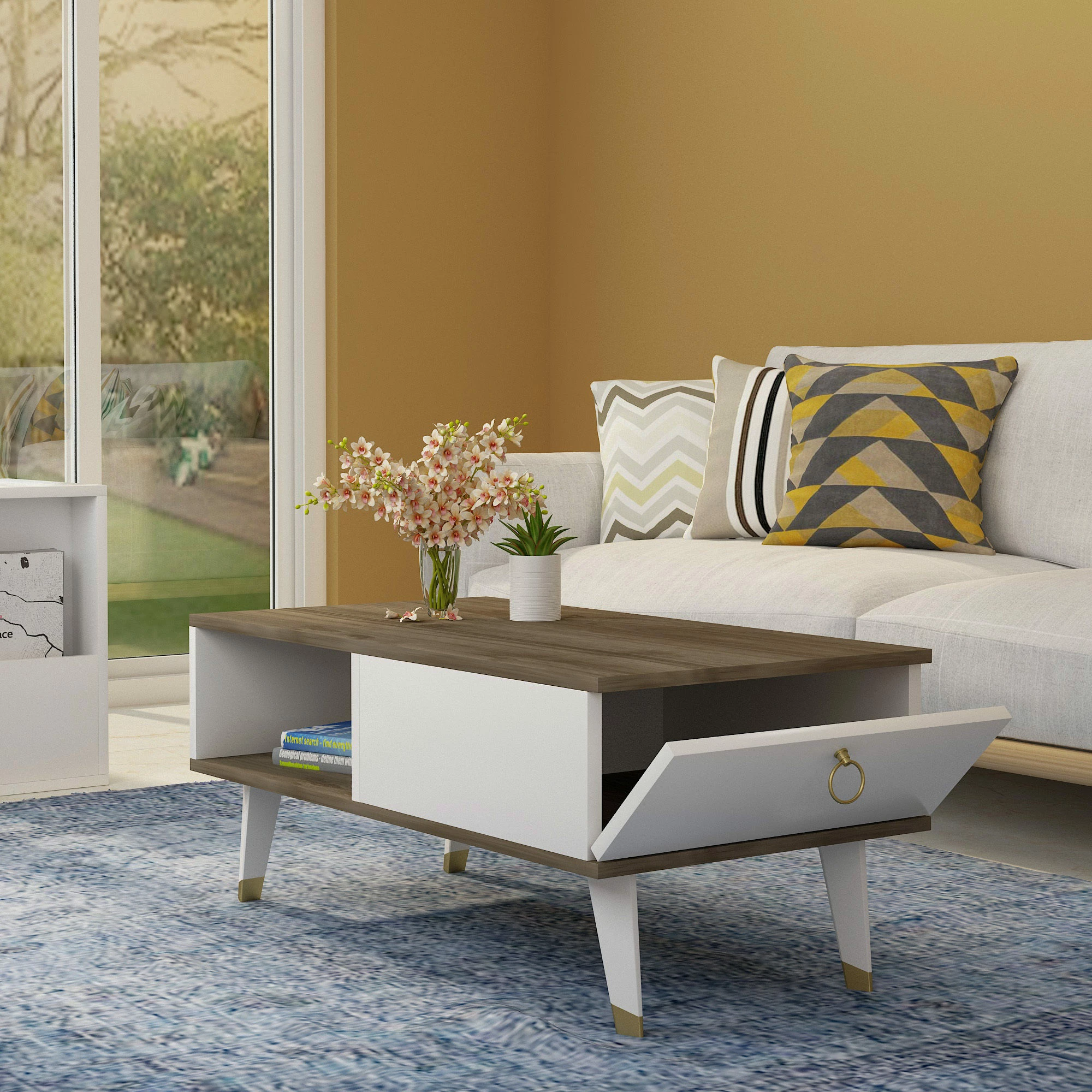 Tavolinë kafeje Hanah Home, Delux, ngjyrë arre dhe e bardhë