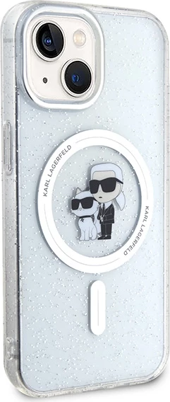 Mbështjellës Karl Lagerfeld Karl&Choupette Glitter MagSafe për iPhone 15 Plus, Transparent
