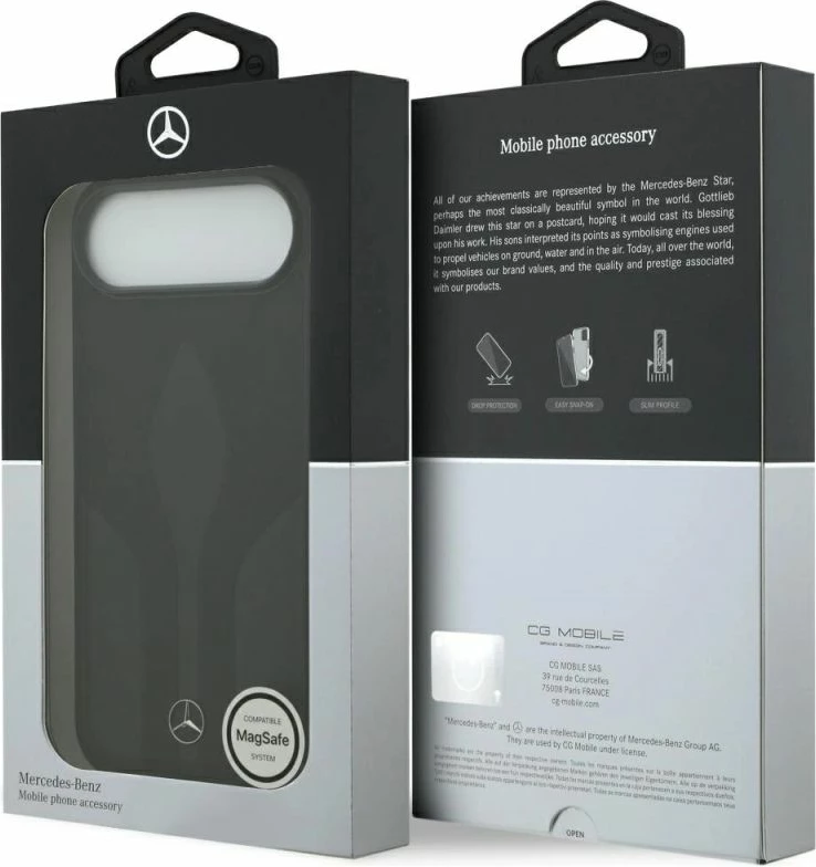 Kapak telefoni Mercedes Leather The Move MagSafe për iPhone 17 Air, i zi