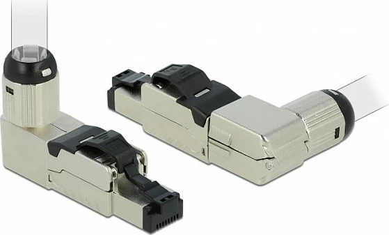 Konektor RJ45 DeLOCK Cat6A, plug metalik i kënduar, S/UTP, gri