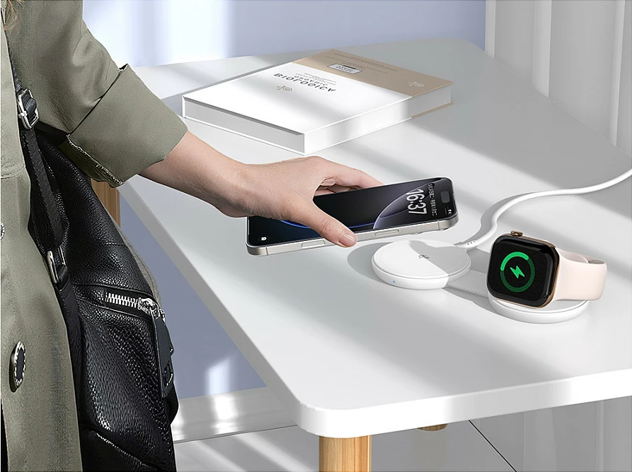 Karikues wireless Conceptronic GORGON04W, Qi2 25W, 2-në-1 për Celular & Smartwatch, magnetik, i palosshëm, i bardhë