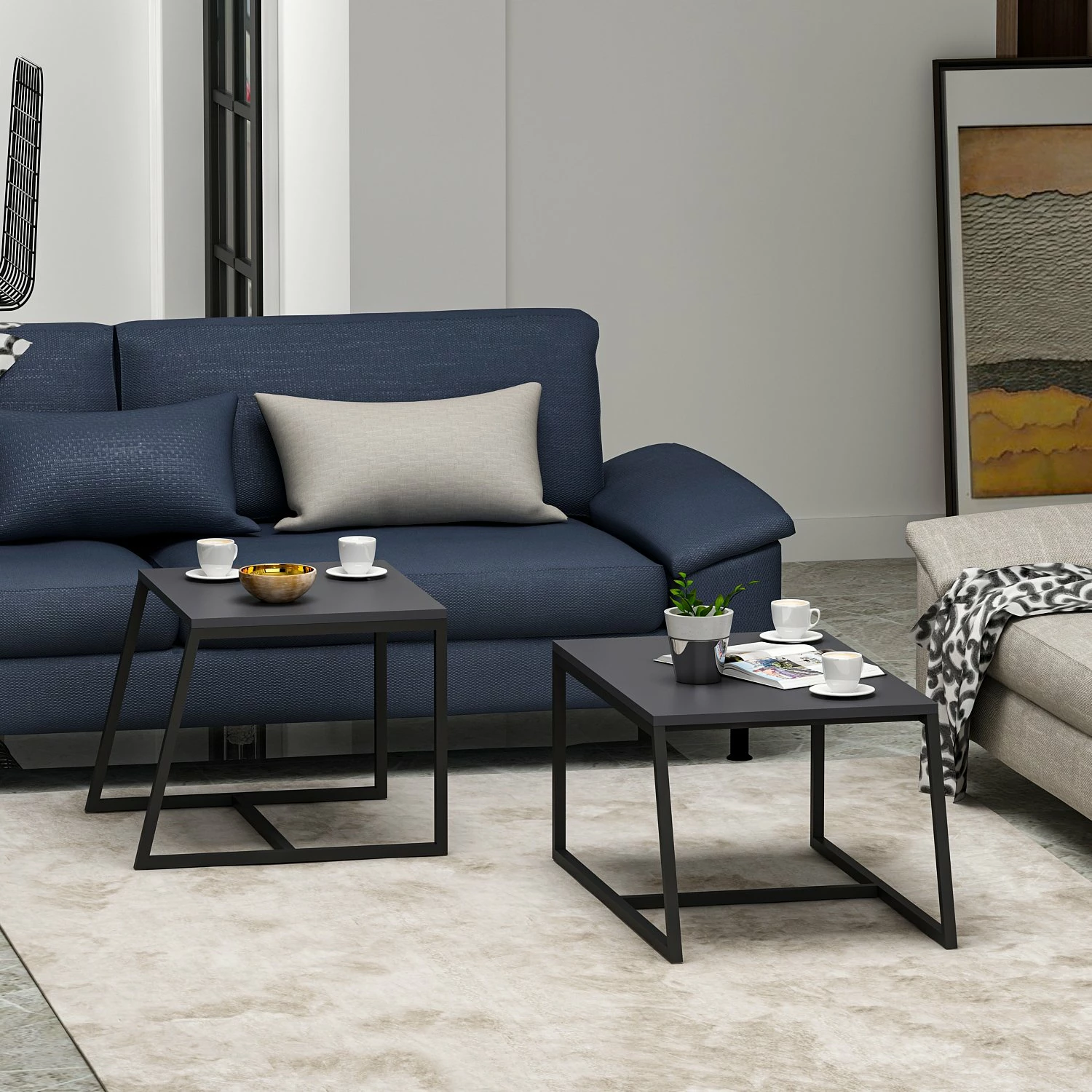 Set tavolinash kafeje Hanah Home, minimal, ngjyrë antracit