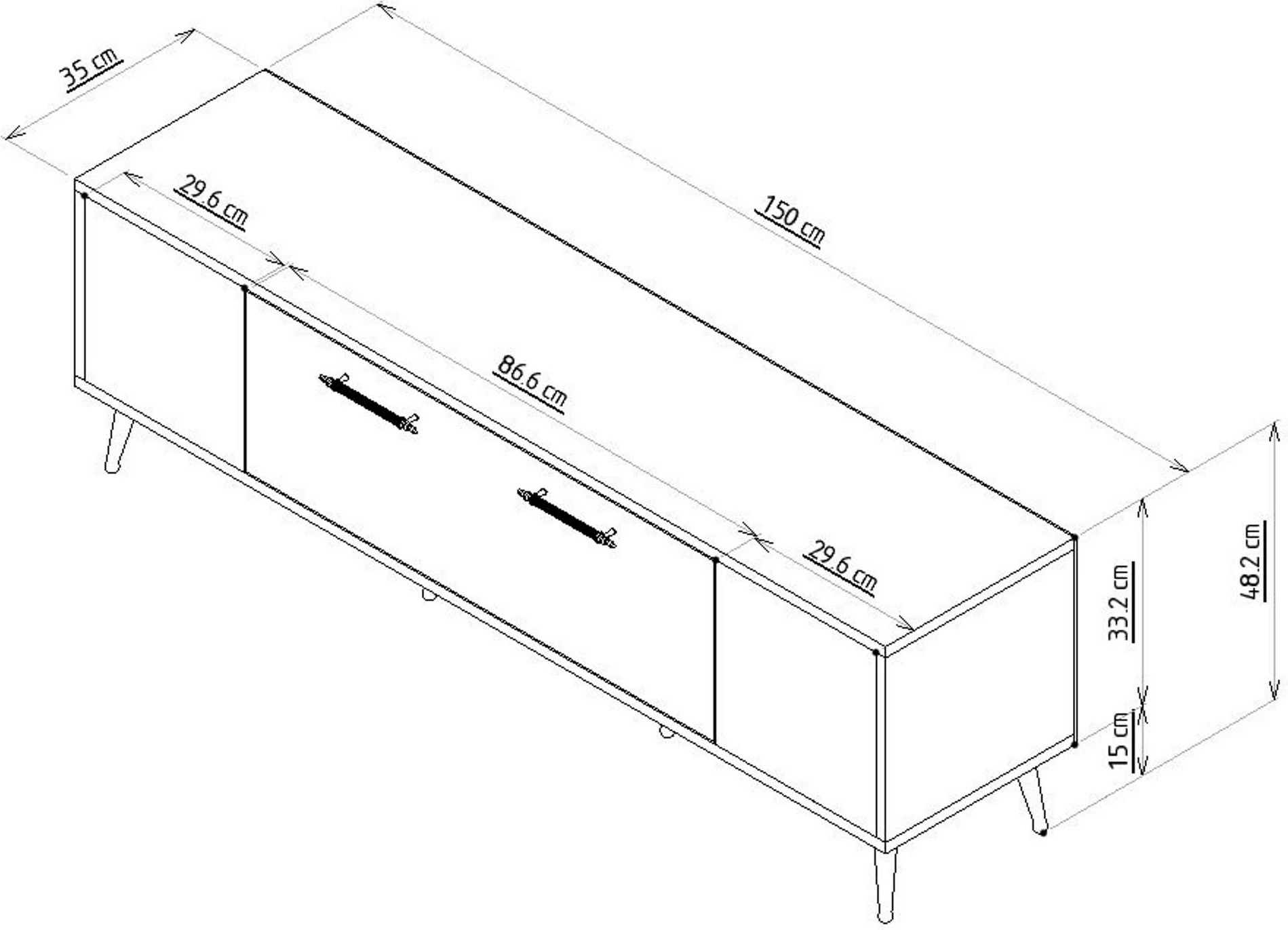 Komodë televizori, ngjyrë e bardhë dhe ari, Skye Decor, dizajn modern, 150x48.2x35cm