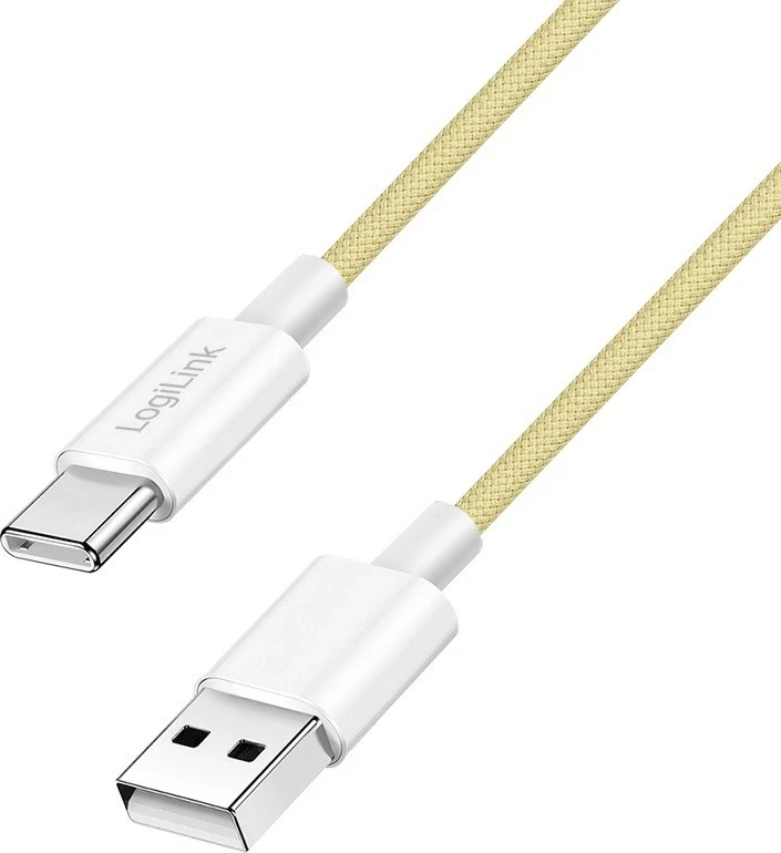 Kabëll LogiLink USB-A në USB-C 1m, najlon, verdhë
