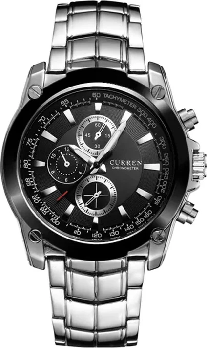 Orë dore për meshkuj Curren 8025, argjend/ e zezë