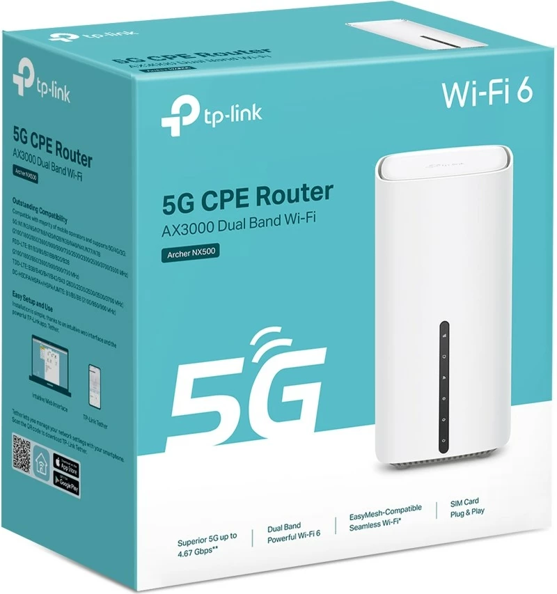 Ruter 5G Wi‑Fi 6, TP-Link Archer NX500, AX3000, Dual-Band, EasyMesh, i bardhë