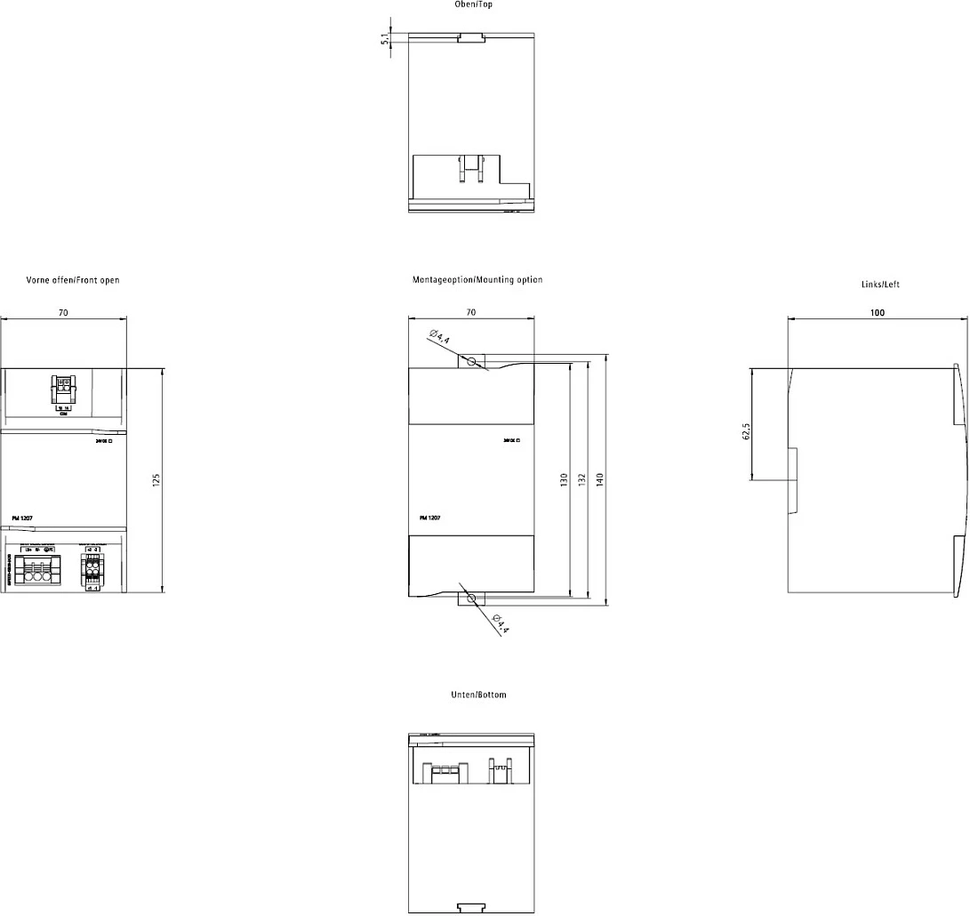 Furnizues rryme Siemens SIMATIC PM1207 6EP3333-4SB00-3AX0, 120 W, 24V, 1-fazë, gri