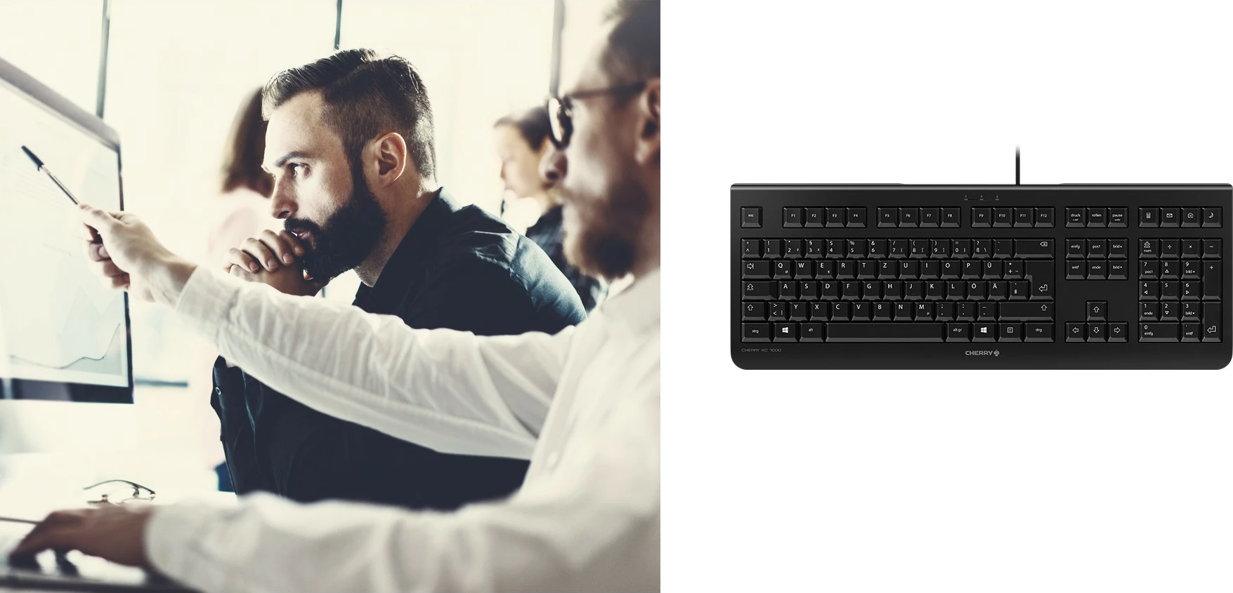 Tastierë Cherry KC 1000, Full-size, USB, E zezë