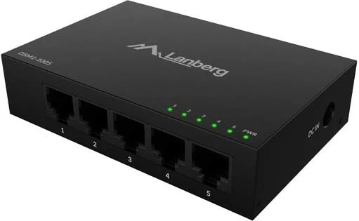 Switch Lanberg DSM1-1005 5x Gigabit Ethernet (1Gb/s) i pamenaxhueshëm desktop 12V, kasë metalike, i zi