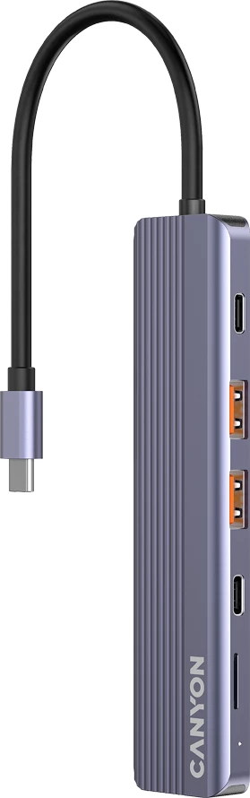 Hub USB-C CANYON DS-17 6n1 4K me Power Delivery, gri