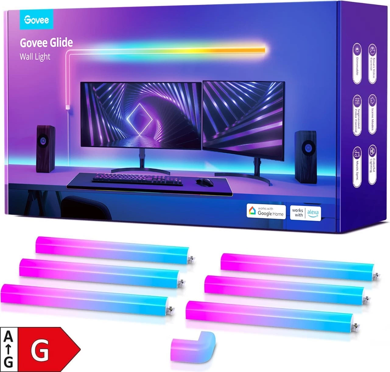 Dritë muri smart Govee Glide RGBIC, set 6 shufra + 1 lidhës këndi