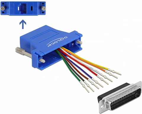 Adapter DeLOCK D-Sub 25-pin mashkull në RJ45 femër, kit montimi, i kaltër