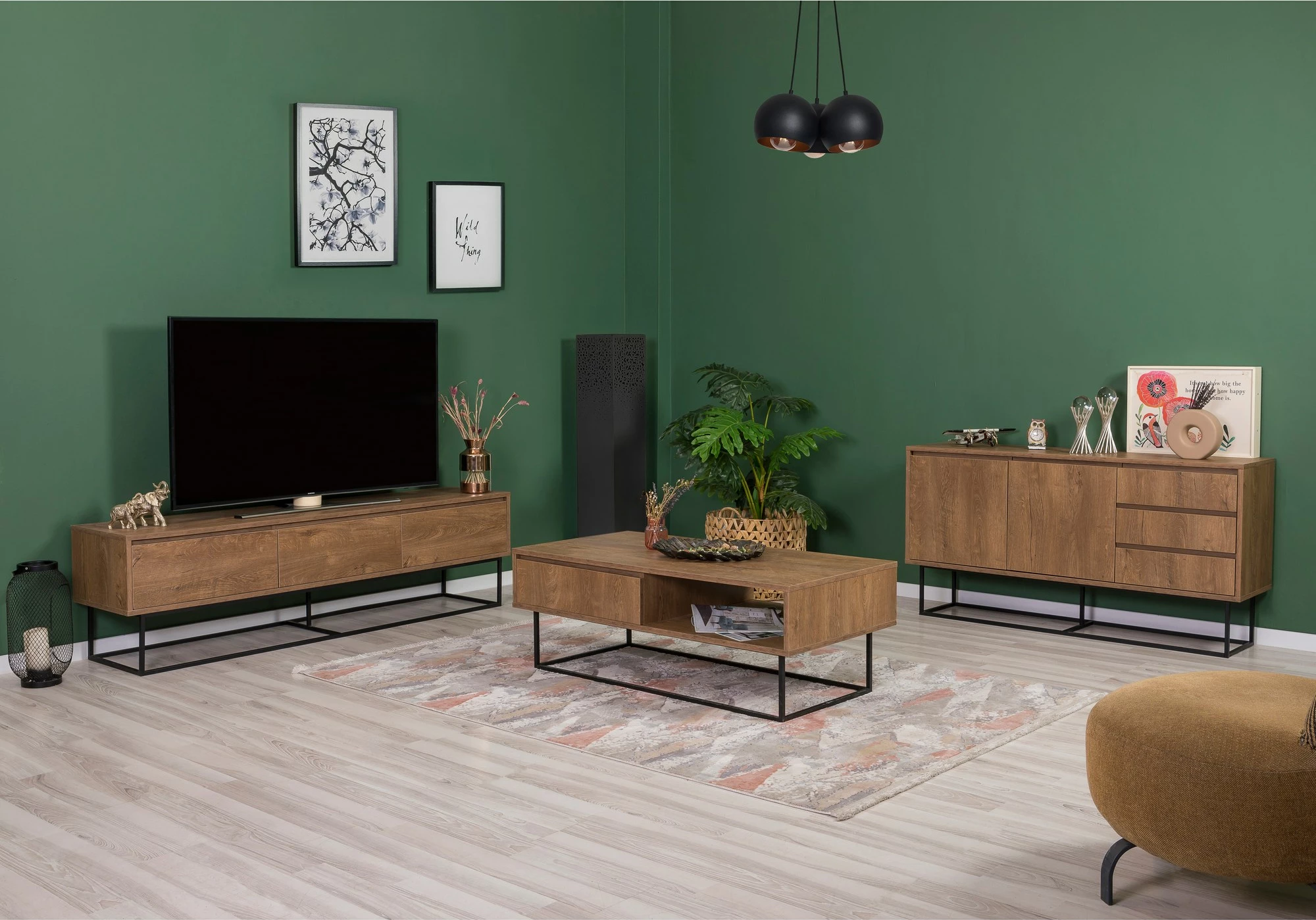 Set mobiljesh për dhomë dite Skye Decor, Laxus Takım 19, ngjyrë arre dhe e zezë