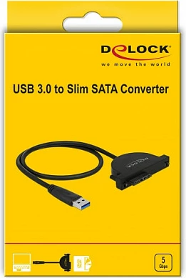 Adapter USB-A në Slim SATA DeLOCK 64048, 6 Gbit/s, 0.35 m, i zi