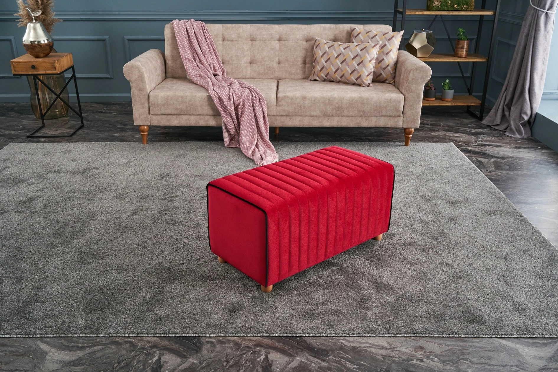 Puf Mabel, kadife e kuqe, Atelier del Sofa, 80x40x40cm