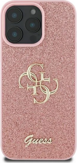 Mbështjellës Guess Fixed Glitter Big 4G për iPhone 16 Pro, Rozë
