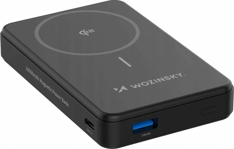 Powerbank Wozinsky WLWP-10KA0Y3S 10000 mAh 22.5W PD Qi2 me mbajtëse 1x USB-A 1x USB-C, i zi