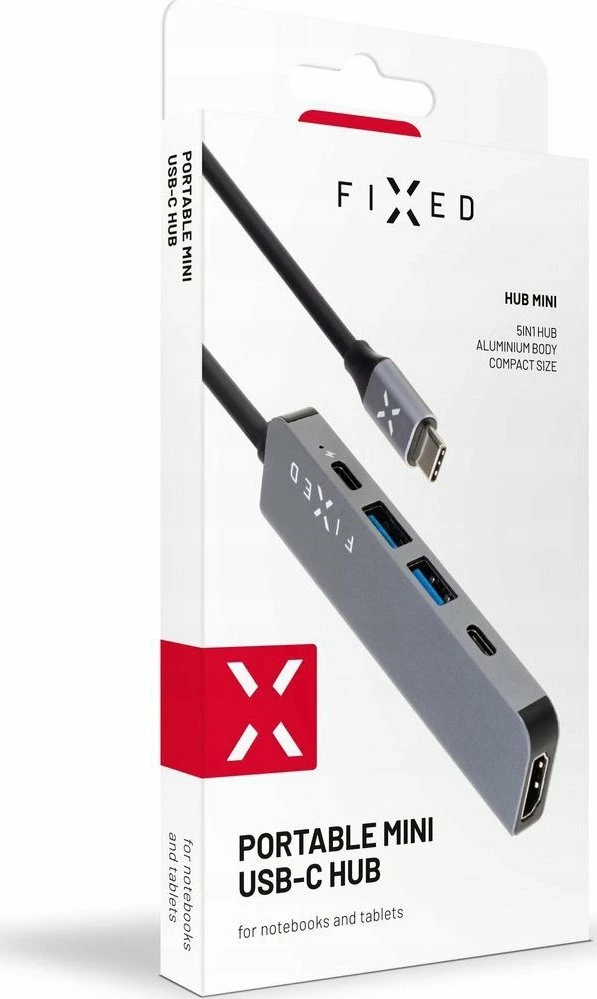 Hub USB-C Fixed FIXHU-MN-GR, 5 porta, HDMI 4K, PD 100W, gri