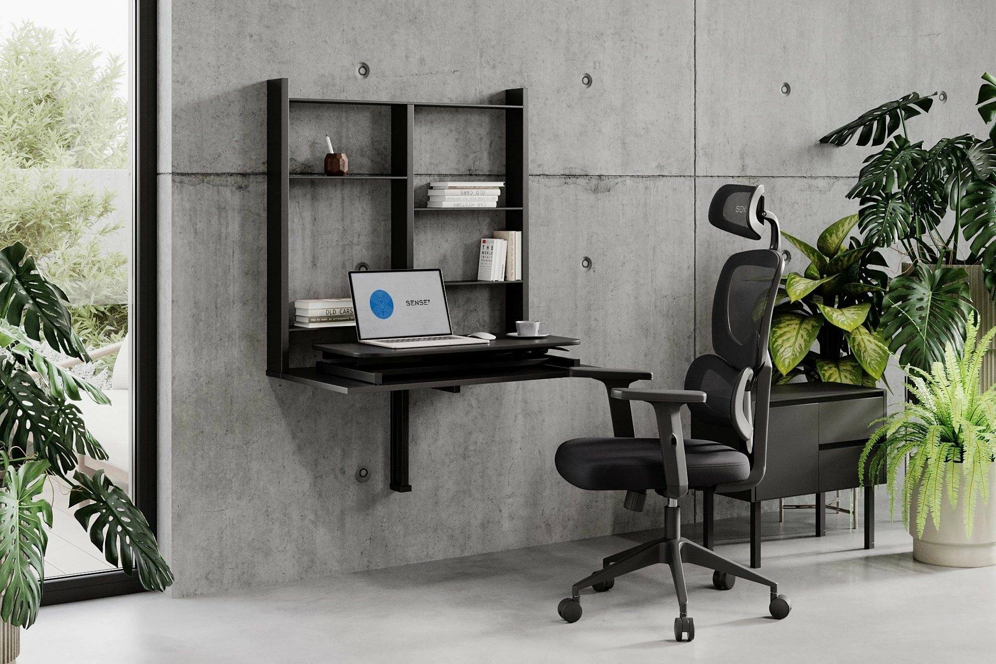 Konvertues tavoline zyre SENSE7 Office Converter 81 x 40 cm, rregullim lartësie 12.5-49 cm, i zi