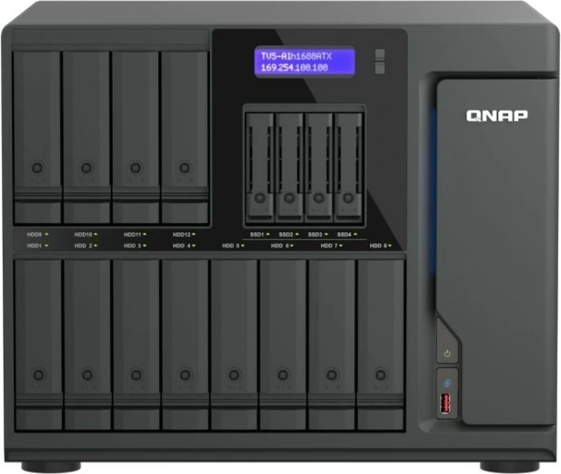 Server NAS QNAP TVS-AIh1688ATX-U7-32G, 16-bay, Intel Core Ultra 7, 32GB DDR5, 12x3.5" + 4x2.5" U.2 NVMe, 2x10GbE + 2x2.5GbE, QuTS hero