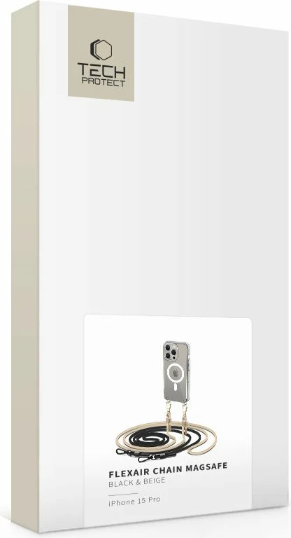 Mbështjellës Tech-Protect FlexAir Chain me MagSafe për iPhone 15 Pro, Zi/Bezhë, set me rrip