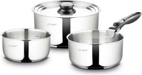 Set tenxheresh Lamart KIMS LT 1009, 1/2/2.5 L, Ø16/18/20 cm, çelik inox, dorezë e shkëputshme, 3 copë, inox