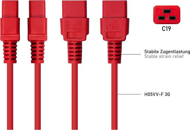 Kabllo zgjatëse rryme Kabelmeister C20 në C19, 2 m, e kuqe