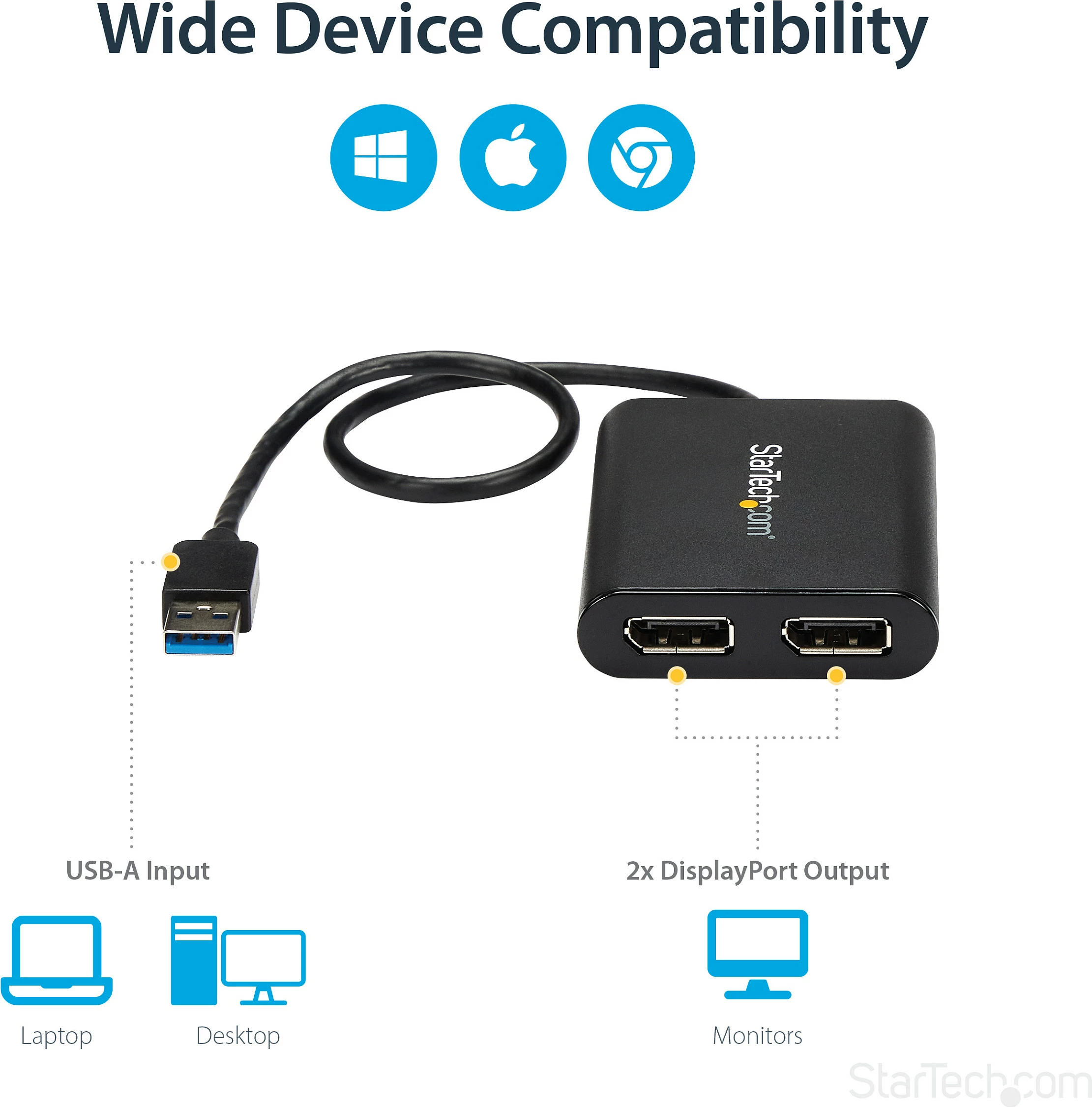 Adapter USB 3.0 në Dual DisplayPort StarTech USB32DP24K60, 2x 4K 60Hz, i zi