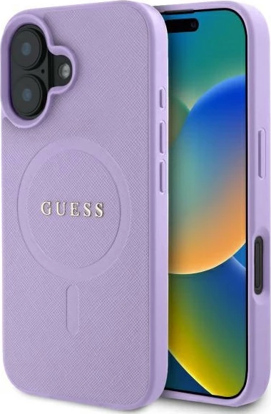 Mbështjellës Guess Saffiano MagSafe për iPhone 16, Vjollcë