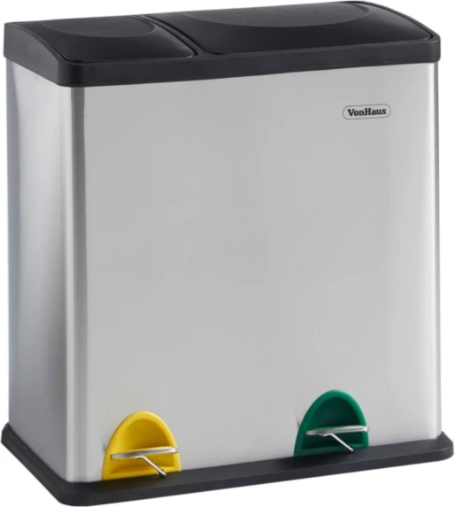 Kosh mbeturinash VONHAUS 07/630 36L (12L+24L) me ndarje, çelik inox, me pedale me ngjyra, gri/zi