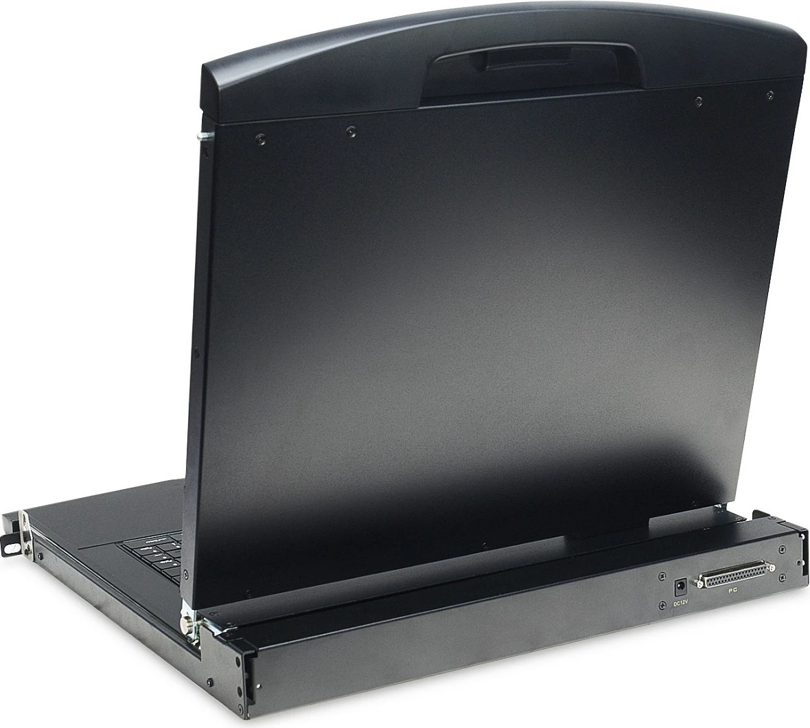 Konsolë KVM LCD Digitus 19", 16-Port Cat5, 1366x768, tastierë gjermane, 1U, e zezë