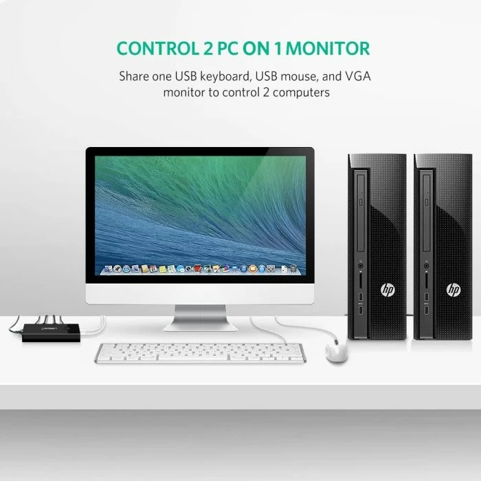 Switch KVM VGA UGREEN 30357 2x1 USB 2.0 1920x1440, i zi, me 2 kabllo USB 1.5m 5