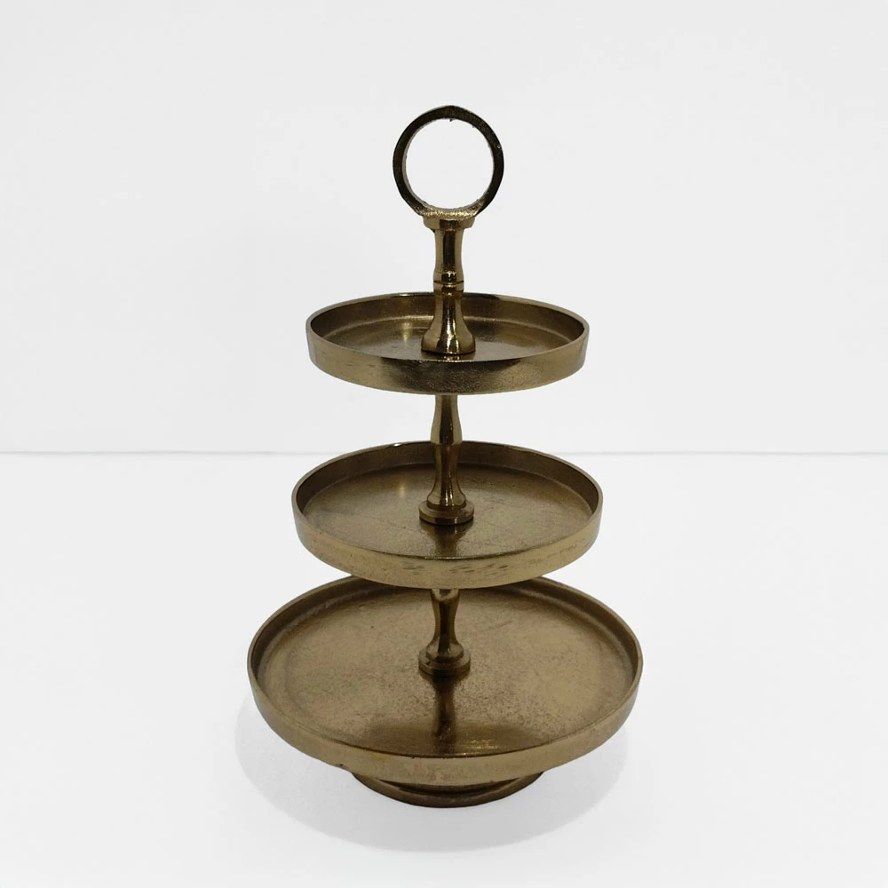 Stendë servirëse 3 nivele, alumin, ngjyrë ari, 22x22x36cm