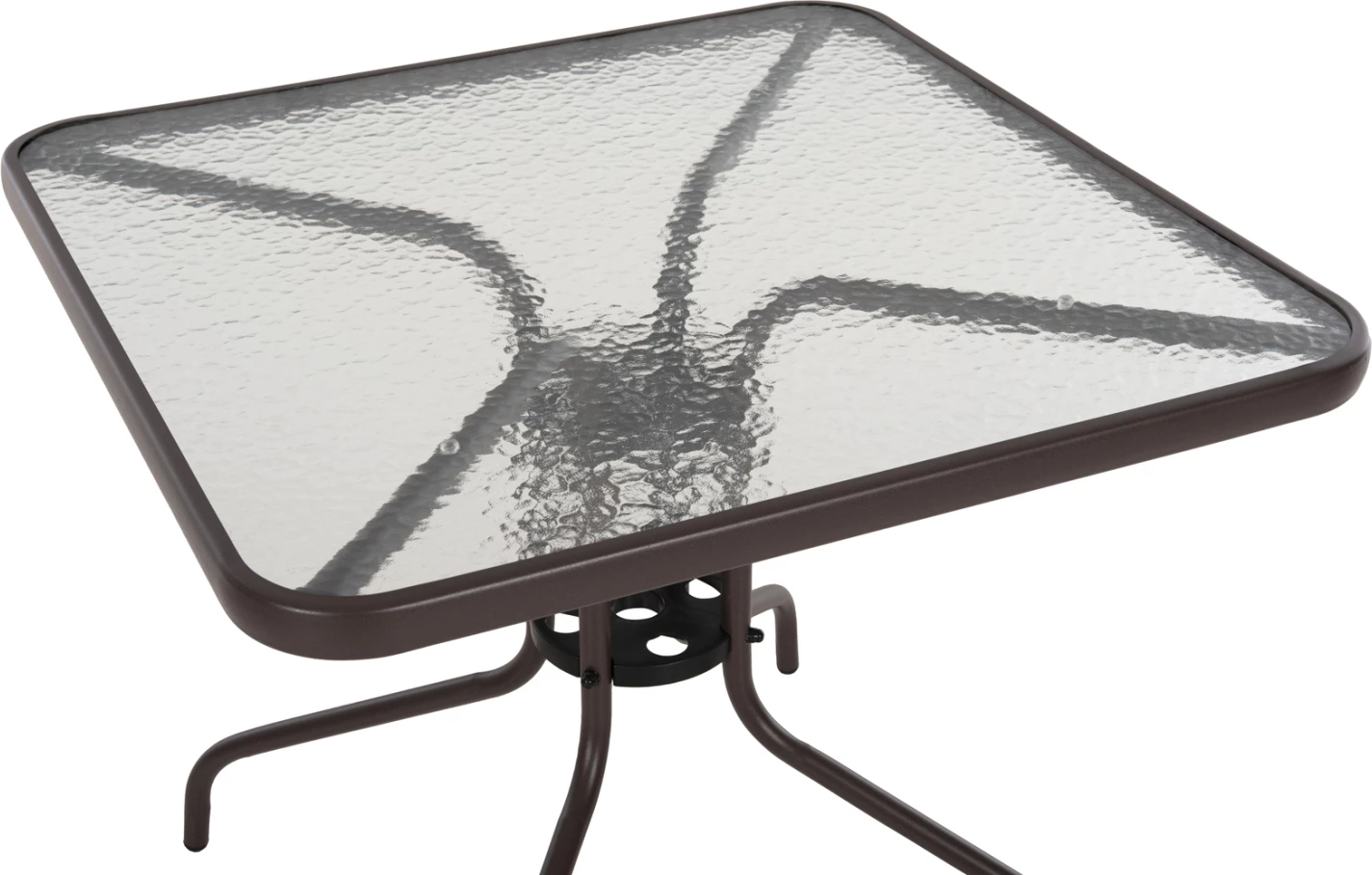 Tavolinë e jashtme katrore FIGO FH5972.02, ngjyrë kafe, metal-xham, 80x80x71 cm