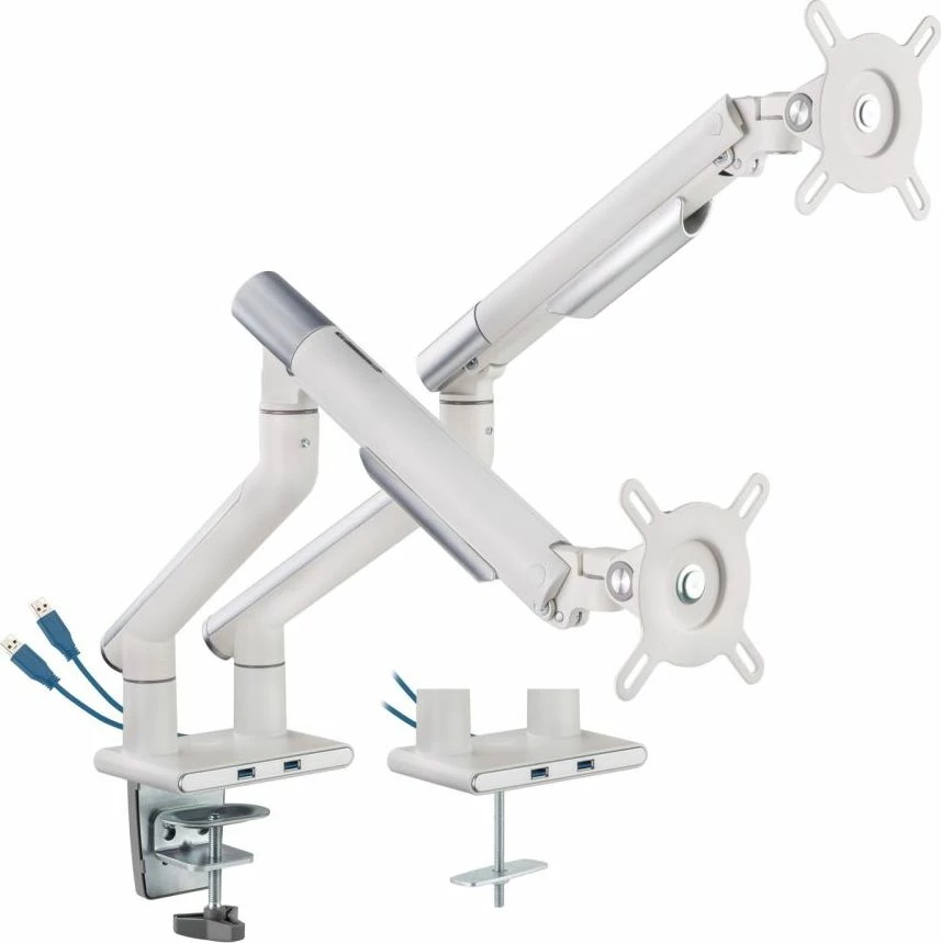 Mbajtëse monitori për tavolinë Art RAMM L-20GD, për 2 monitorë 17\"-32\", VESA 75x75/100x100, deri 9 kg, gas spring, e bardhë