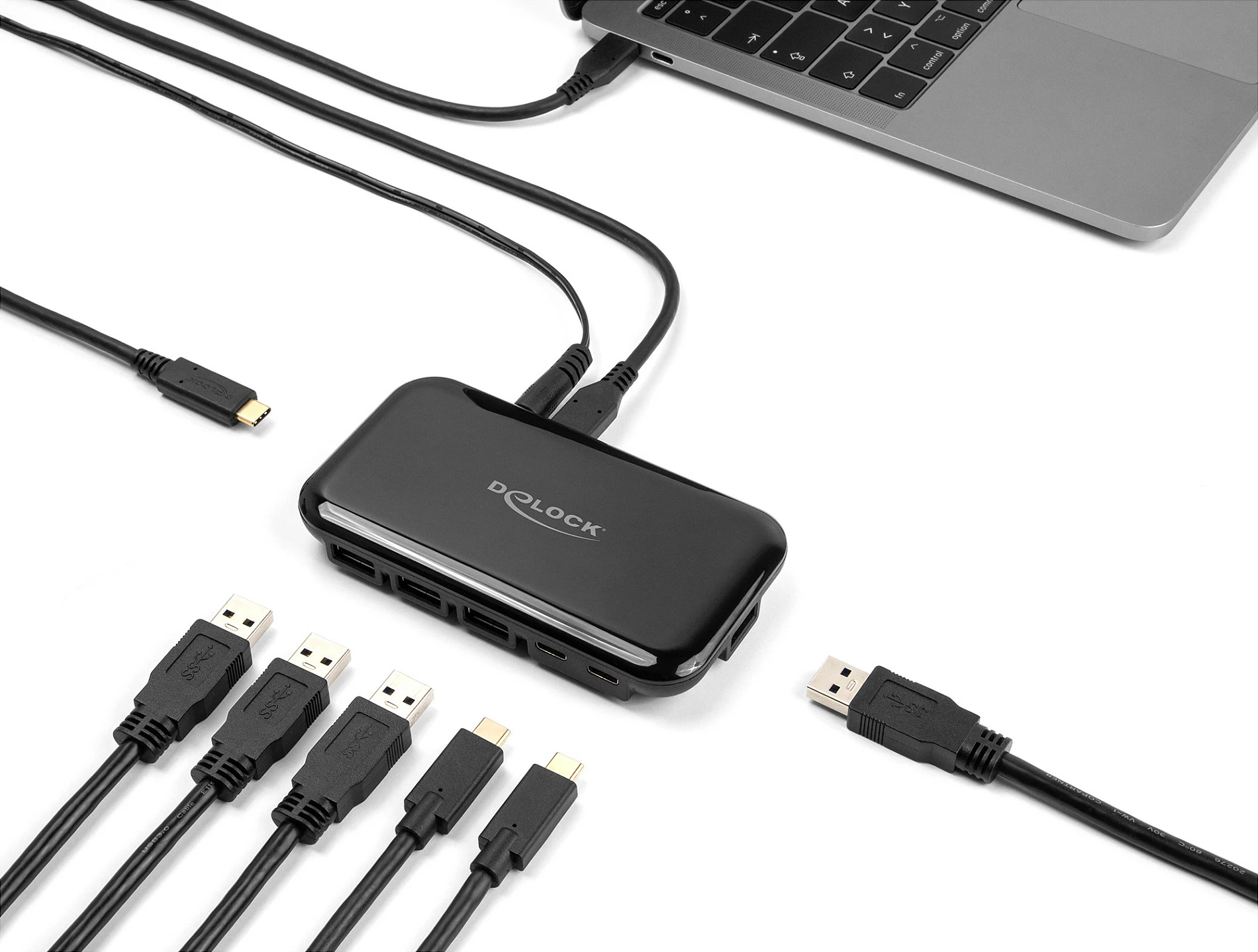 USB hub DeLOCK 7-Port USB 3.2 Gen 2, 4x USB-A + 3x USB-C, 10Gbps, me adapter, i zi