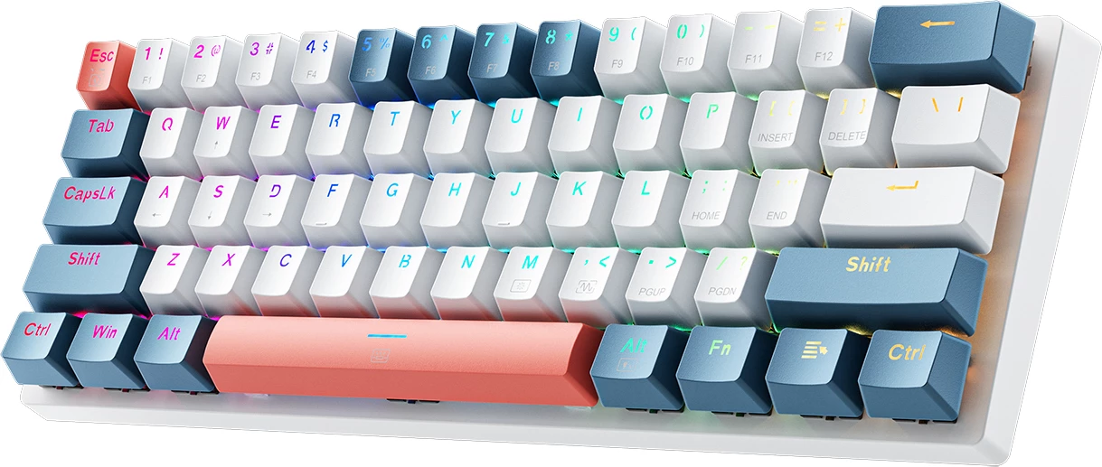 Tastierë mekanike gaming Machenike K500-B61 60% RGB, Red Switch, hot-swap, N-key rollover, USB-C, në kuti, bardhë dhe blu