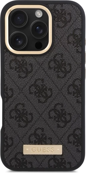 Mbështjellës Guess 4G Logo Plate MagSafe për iPhone 16 Pro, Zi