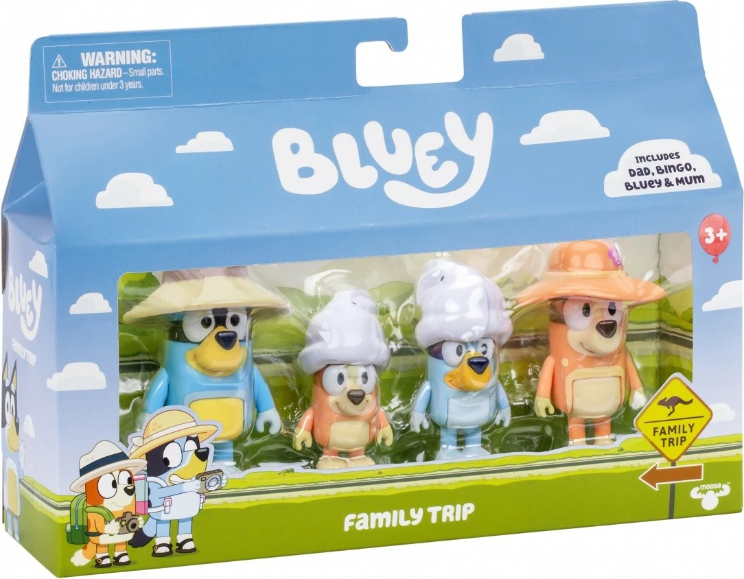 Set figurina Bluey Family Trip, Tm Toys, BLU17654, plastikë, 4 copë