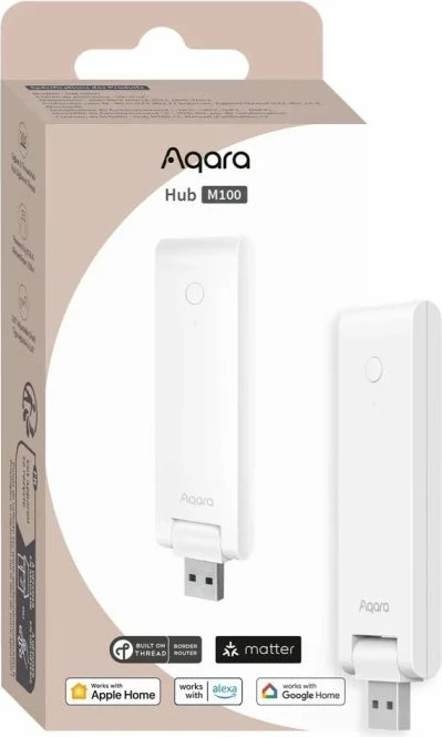 Hub smart home AQARA Hub M100 HM-G02D, Wi‑Fi 6, Zigbee/Thread, Matter, Bluetooth 5.2, USB‑A, i bardhë, 1 copë