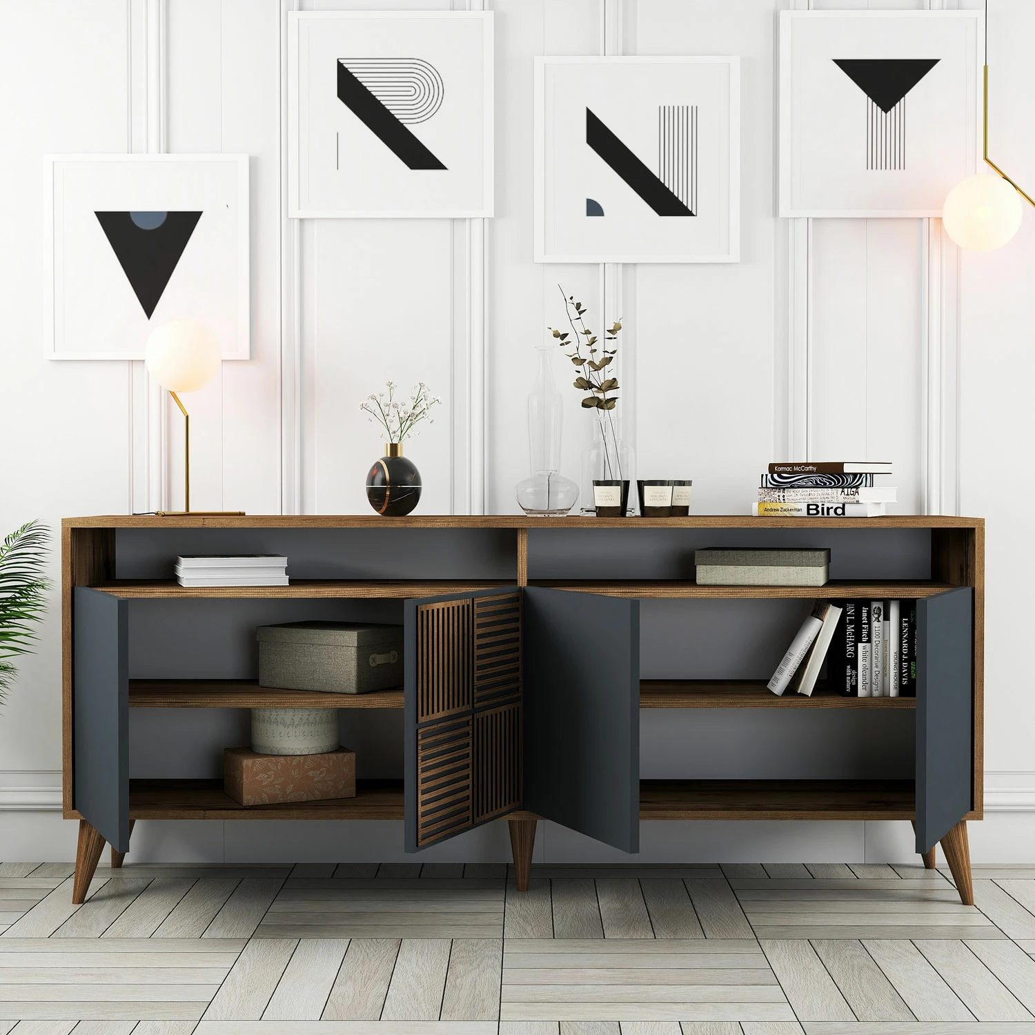 Konsol Skye Decor, Milan, ngjyrë arre dhe antracit