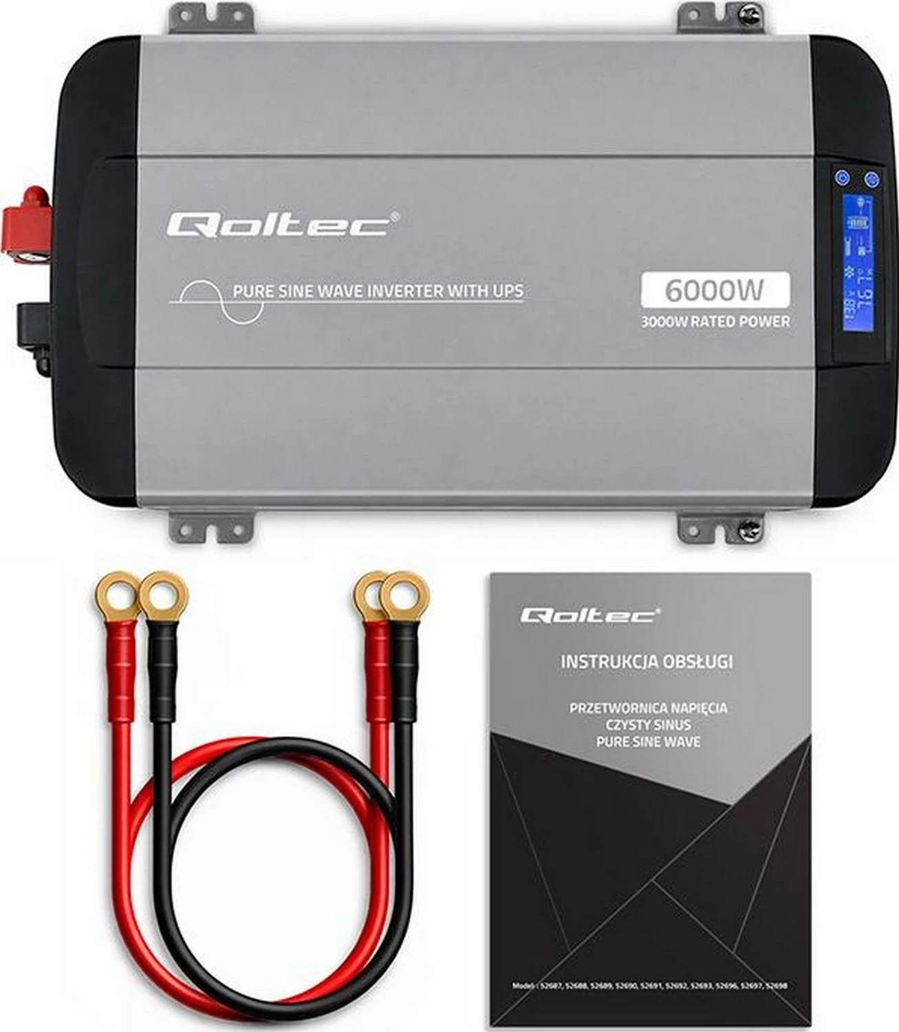 Inverter Qoltec Pure Sine Wave 12V në 230V 3000/6000W, hiri
